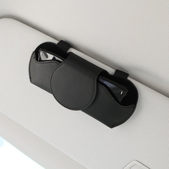Auto Brilhouder van Premium Kunstleer, Universele, Krasbestendige Brildoos voor de Zonneklep, Luxe Zwart，18*7.8cm