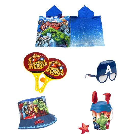 Avengers zomerset – strandset, tennisset, zonnebril, vissershoedje en poncho van Merkloos