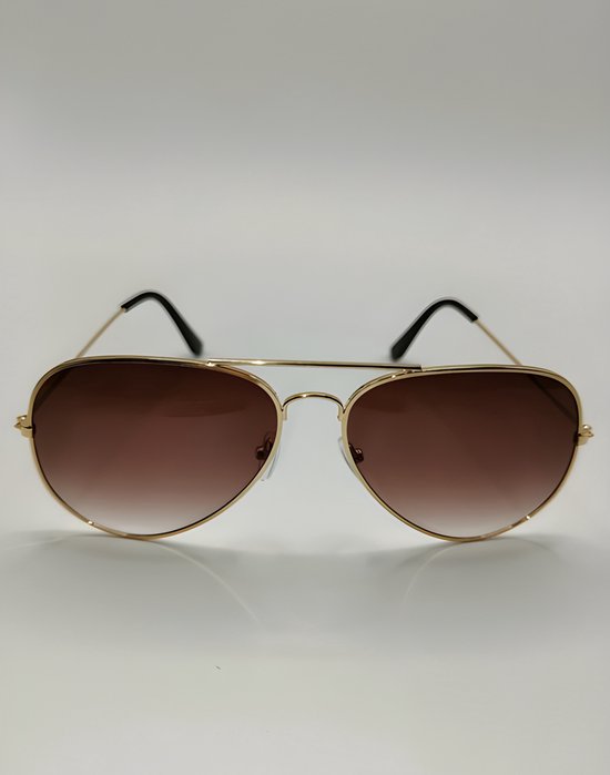 Aviator Piloten Heren Dames Zonnebril Goud Metaal - Licht Bruine Spiegelglazen van Merkloos