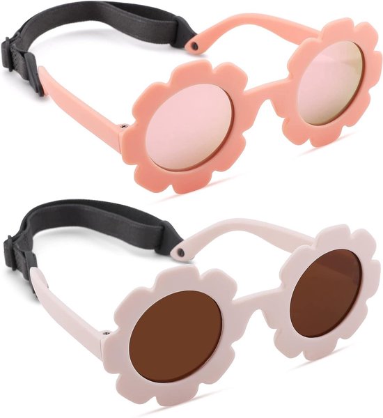 Baby Zonnebril - Kinderzonnebril Meisjes - Bescherming Tegen Zon - Flexibel Bloem Design - 0-24 Maanden - Roze