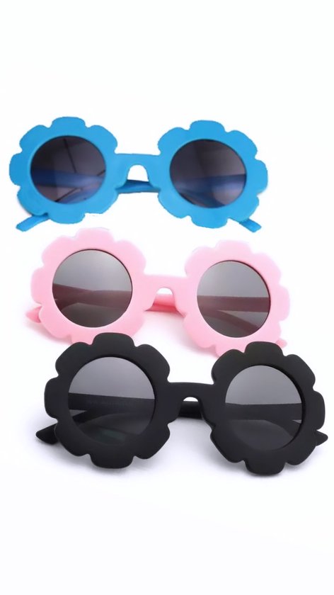Babycure kids zonnebril | Roze, Blauw, Zwart | 3 kleuren brillen | Hippe flower sunglass | Stoer voor kinderen van Babycure