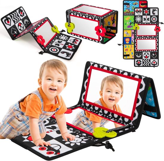 Babyspiegelspeelgoed voor buikligging - Montessori - Opvouwbaar - Voelboek - Pasgeborenen - Kinderspiegel - Sensorische stimulatie - Jongens van Yookidoo