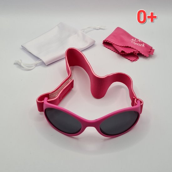 Babyzonnebril met etui en doekje / maat 2-18 maanden / antislip baby bril K 111 kat 3 Fucshia kleur UV 400 / Fucshia + bijpassende kleur single belight / kraamcadeau meisje / baby glasses / lunettes de soleil bébé / Aland optiek / zonnebril kind van Aland Optiek