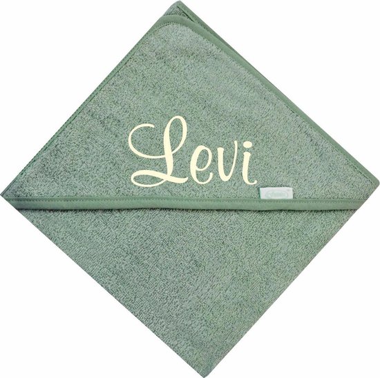 Badcape /omslagdoek gepersonaliseerd kraamcadeau met naam stone green van Meyco