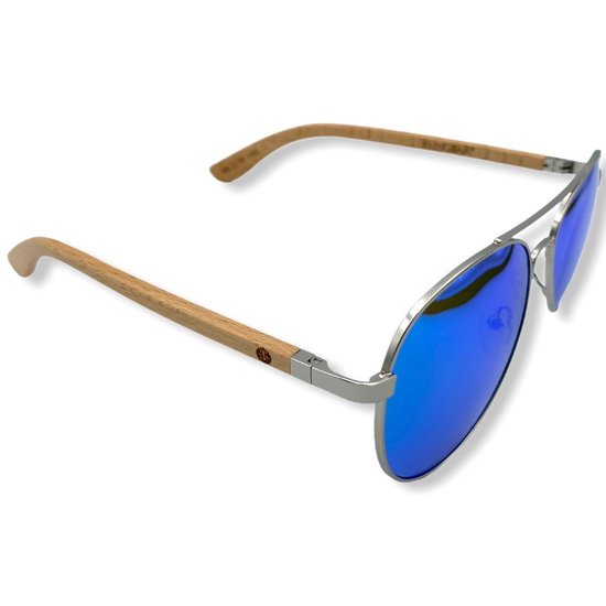 BEINGBAR Eyewear "Model 38" Sustainable Bamboo Sunglasses Turquoise Green Mirror van BEINGBAR