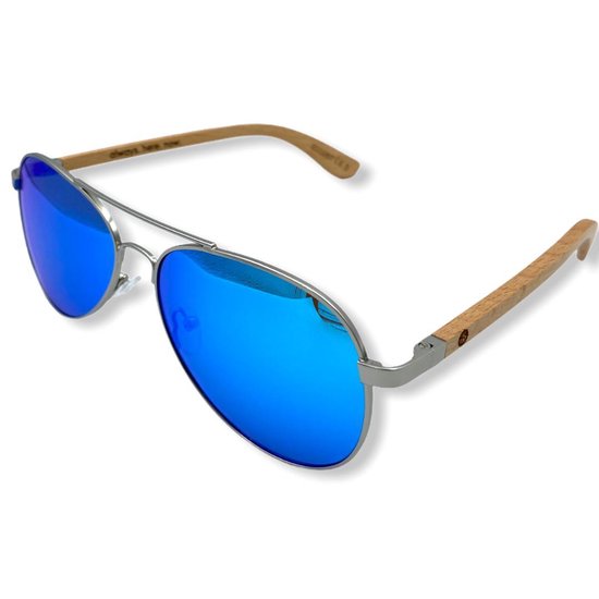 BEINGBAR Eyewear "Model 40" Sustainable Bamboo Sunglasses Deep Blue Mirror van BEINGBAR