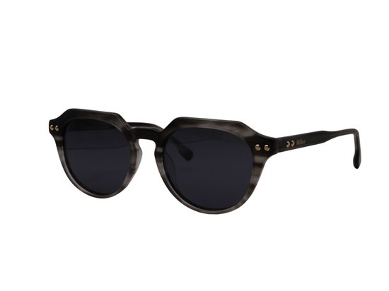 Bèlfort Glimmer Gold Zonnebril Wintersport - Heren - Ovaal - Gepolariseerd UV400 - Volledig Omrand Klassiek Design - Blauw / Grijs - Gestreept Panterprint- Normale Pasvorm - Vierkant / Ovaal Gezicht - Inclusief Luxe Opberg Case van Merkloos