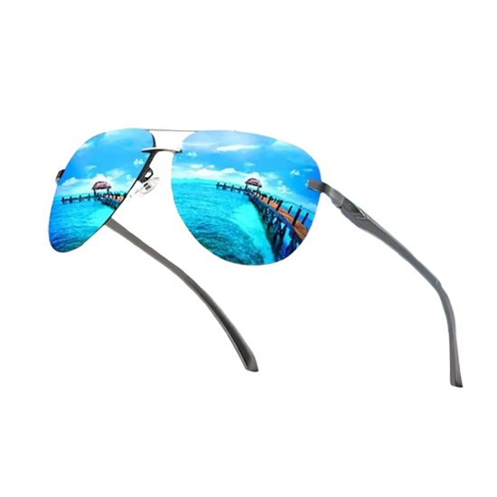 Blauwe Design Zonnebril Polaroid - Spiegelglas - Gepolariseerd - Heren van Polaroid