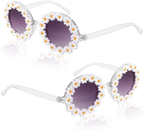 Bloemen Zonnebril Meisjes 2 Stuks - Daisy Flower Sunglasses voor Strand, Buiten en Zomer-Schattige wind stijl decoratieve spiegel