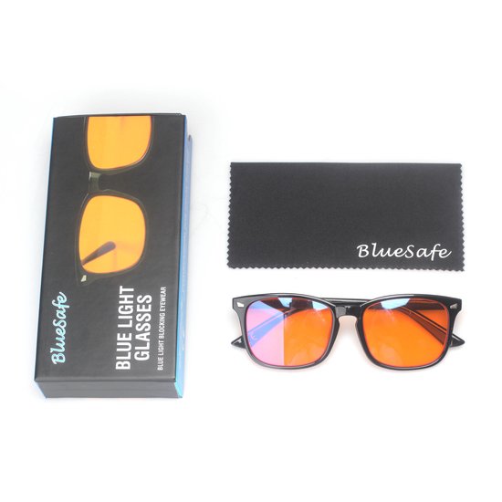 BlueSafe Computerbril - Blauw Licht Bril -Beter Slapen - Blue Light Glasses - Slaapbril - Computerbril - Beeldschermbril - Oranje Kleurige Lenzen - Blue Light Glasses Voor ‘s Avonds Zonder Sterkte - Licht Gewicht - Blokkeert Blauw Licht tot 98% van BlueSafe