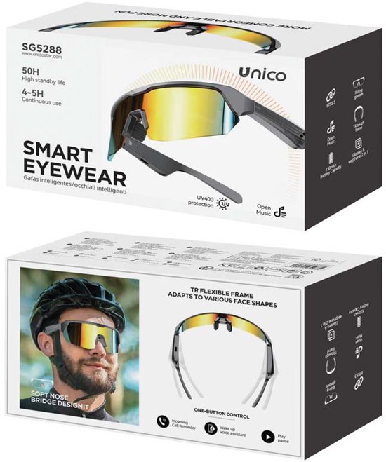 Bluetooth Sport Zonnebril met Audio – UV400 Gepolariseerde Glazen – Draadloze Muziek & Bellen – Open-Ear Audio – Voor Wielrennen & Hardlopen – Zwart
