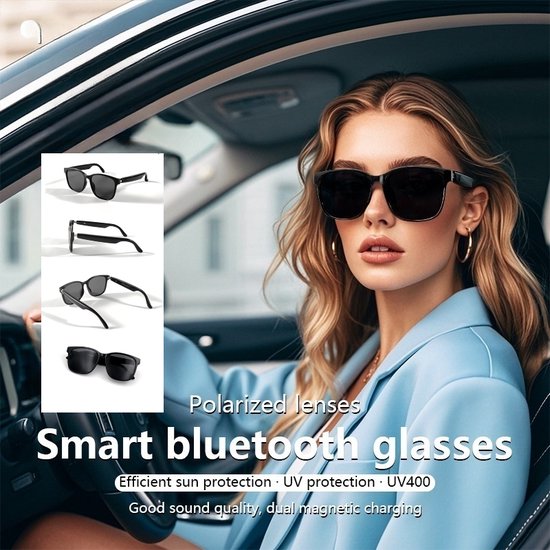 Bluetooth Zonnebril-Smart Glasses - Zonnebril Bluetooth - Ingebouwde Speakers voor muziek-Smart touch - bilateral magnetic charging - active noise reduction - IPX5 waterproof - Gepolariseerd Glas - Lichtgewicht-Bluetooth 5.3-unisex van Merkloos