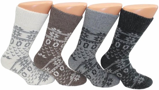 Boru - 4 - pack - wollen sokken - Bruin - Ecru - Grijs - Zwart - Unisex - Maat 39-42 van Boru