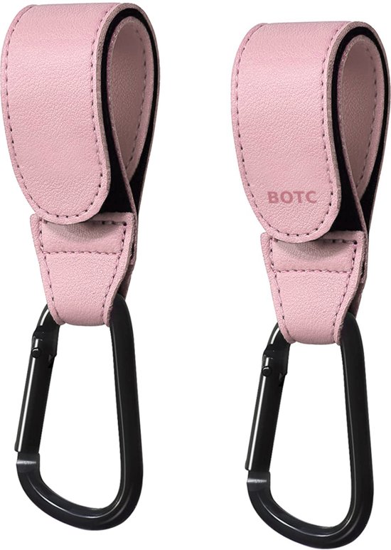 BOTC Kinderwagen tassenhaakjes - Leer - Haakjes voor tassen - Set van 2 - Leather - Extra stevig - Buggy haakjes - Roze van BOTC