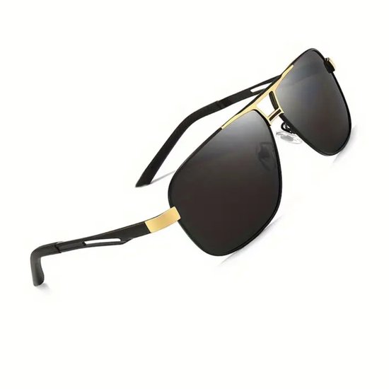 Bovista Polarizerende Zonnebril Voor Heren - Piloten Zonnenbrillen - Zonnenbril - Sun Glasses - Sunglasses - Techno Bril - Rave & Festival - Premium Quality - Zwart/Goud van Bovista