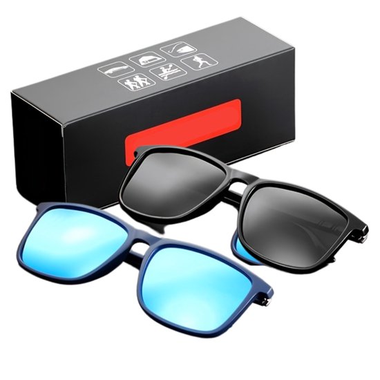 Bovista Polarizerende Zonnebril Voor Heren - Zonnenbrillen - Zonnenbril - Sun Glasses - Sunglasses - Techno Bril - Rave & Festival - Premium Quality - Glanzende Zwarte & Blauwe Spiegel van Bovista