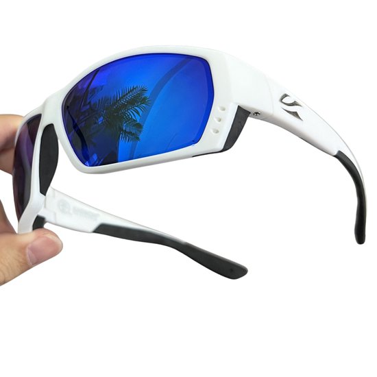 Bovista Polarizerende Zonnebril Voor Heren - Zonnenbrillen - Zonnenbril - Sun Glasses - Sunglasses - Techno Bril - Rave & Festival - Premium Quality - Wit & Blauw van Bovista