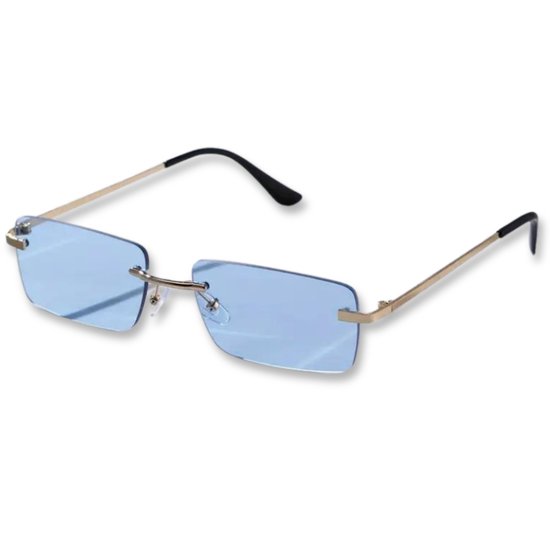 Bovista Zonnebril Voor Dames & Heren - Zonnenbrillen - Zonnenbril - Sun Glasses - Sunglasses - Techno Bril - Rave & Festival - Premium Quality - Gouden Frame Blauwe Glazen van Bovista