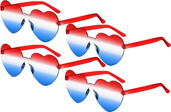 Bril Hart - Bril met Nederlandse Vlag - 4 Stuks - Hartjes bril - Koningsdag Bril - Zonnebril - Feestbril - Festival bril - Carnaval bril - Foute party bril- Unisex bril - Grappige bril - WK 2026 van Merkloos