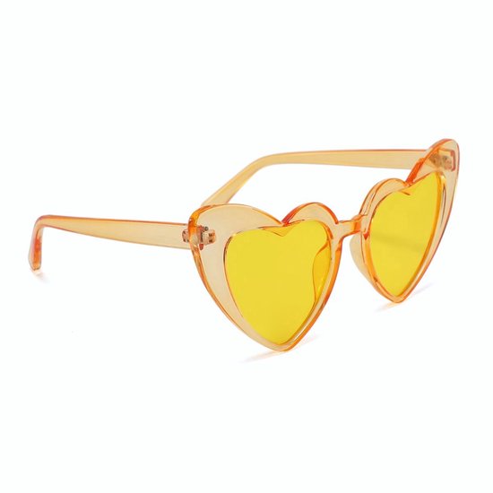 Bril hartjesvorm - Zonnebril - Heart shaped sunglasses - Carnaval - Verkleedkleding - Party glasses - Feestbril - Grappige/gekke bril - Geel - Jonyx