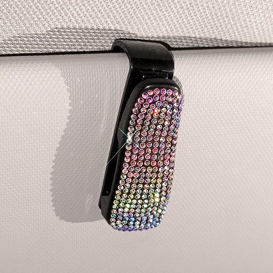 Brilhouder Auto - Zonnebril Clip - Veilig Opbergen - Strass Diamant Design - Universele Pasvorm - Kleurrijk van Merkloos