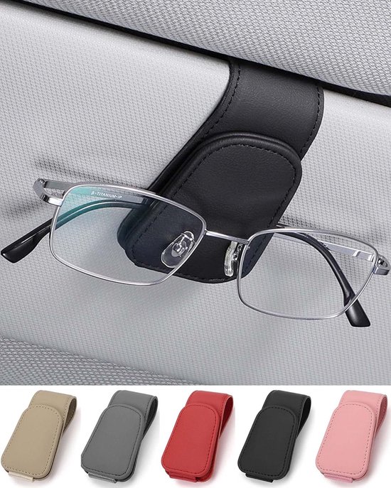 Brillenhouder voor Auto Zonneklep, Leer Zonnebrilhouder voor Autobrilhouder, Autovizier, Brilhouder, Clip voor Zonneklep, Zwart