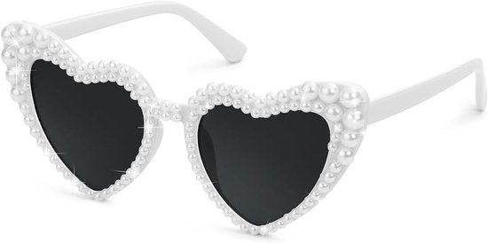 Bruiloftsbril met hart, retro damesbril, met parels, White Love Heart, zonnebril, bruiloftsdecoratie, voor bruiloft, vrijgezellenfeest, carnaval, enz