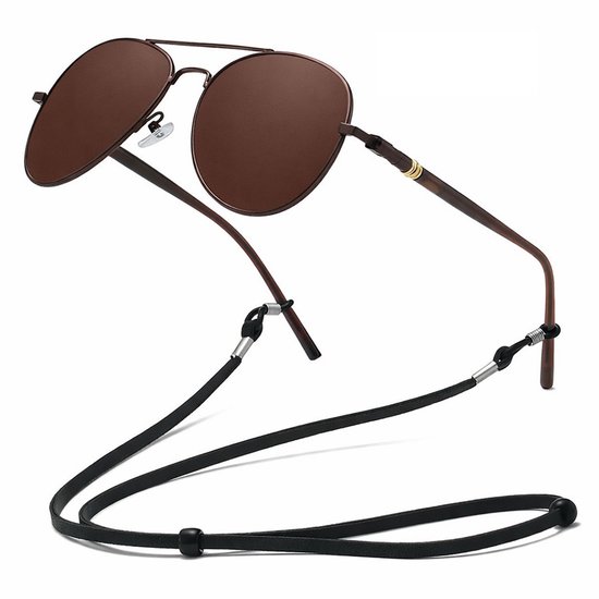 Bruin lens Piloten Zonnebril | Aviator Zonnebril | Retro & Classic Bril | Festival , Rave Bril | Carnavalsbril | Zonnebril Dames & Heren | Matt Bruine lens | Bruin montuur | Trendy Party & Outdoor Bril + brillen koord , sleeve & doek