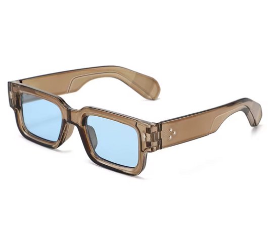 Bruin Transparant Zonnebril Blauw Glas – Strak & Casual Design – Comfortabel – Breed Frame van Merkloos