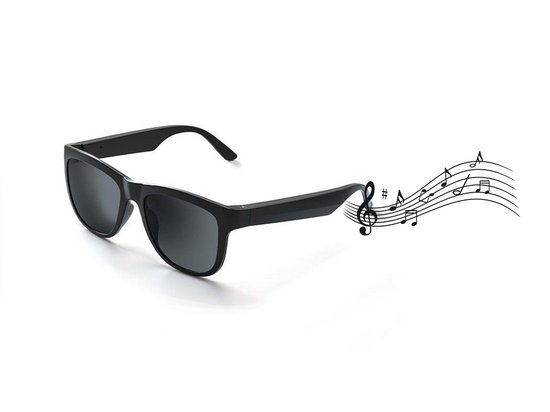 Caliber Soundglasses Bluetooth Zonnebril - Smart Glasses - Zonnebril Bluetooth - Ingebouwde Speakers voor muziek - handsfree bellen - Gepolariseerd Glas - Lichtgewicht 31 gram - 6 uur speeltijd - Heren en Dames - Zwarte glazen - Mat Zwart montuur van Caliber