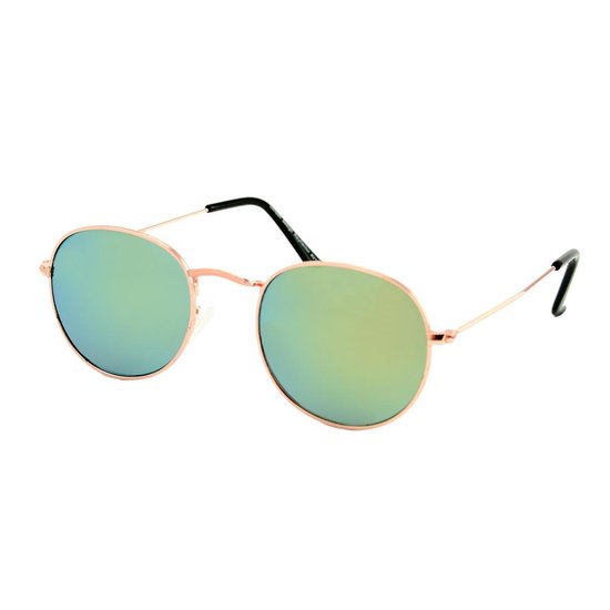 Classic Retro Zonnebril Rond Ovaal Goud - Groen Geel Spiegelglazen - Ronde Zonnebril van CLA