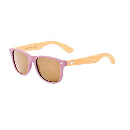 Classic zonnebril - Festival bril - Rave bril - Glasses - Duurzaam - Bamboe - Lichtroze van CLA
