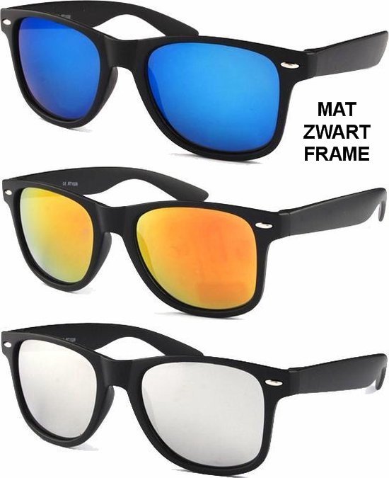 Classic Zonnebrillen - 3 stuks - Mat Zwart Frame - Spiegel Glazen van CLA