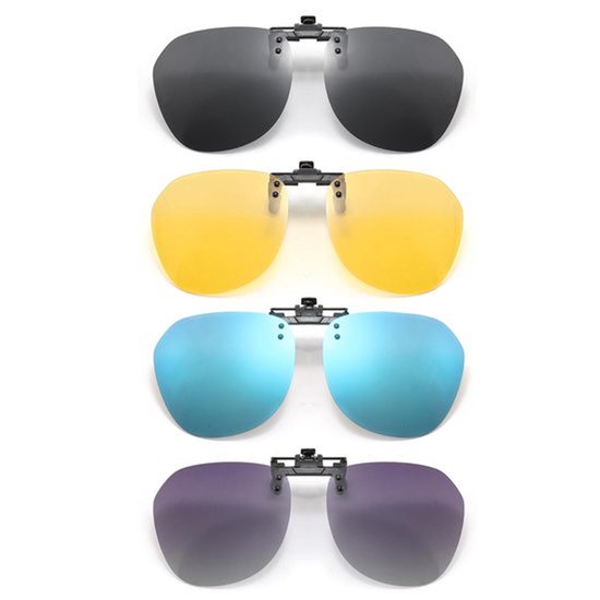 Clip-on Zonnebril Gepolariseerd - 4 Stuks - Flip-up Bril - Geschikt voor Autorijden - Outdoor Sport - Nachtzicht/Grijs/IJsblauw/Zwart