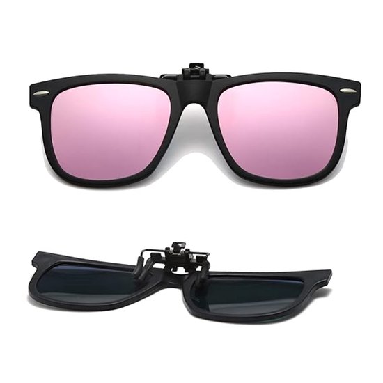 Clip-on zonnebril Geschikt voor kinderen - Gepolariseerde clip-on zonnebril, Geschikt voor brillen op sterkte, jaszonnebril Geschikt voor kinderen, meisjes en jongens (roze en zwart)
