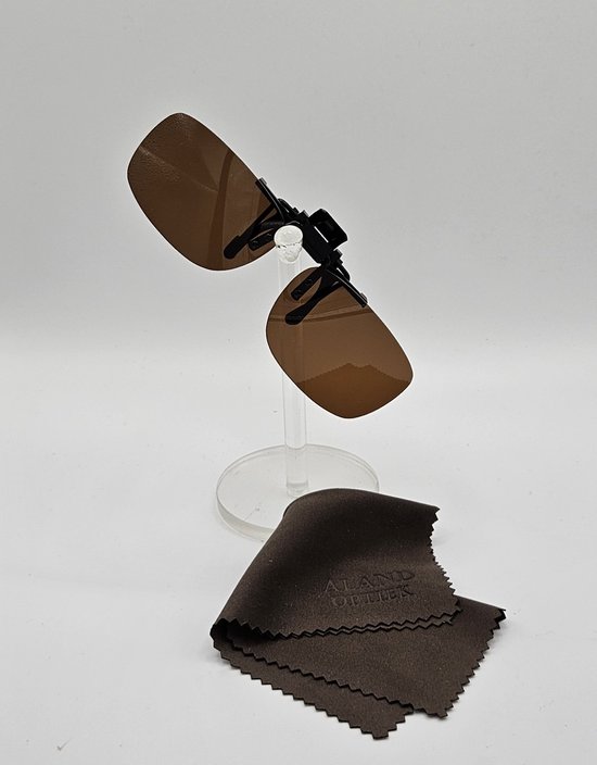 Clip on zonnebril UV400 cat. 3, aluminium voorhanger, brilclip, voorzetbril, gepolariseerde bruine brilclip / unisex zonnebril / Clip aan / Aland optiek van Aland Optiek