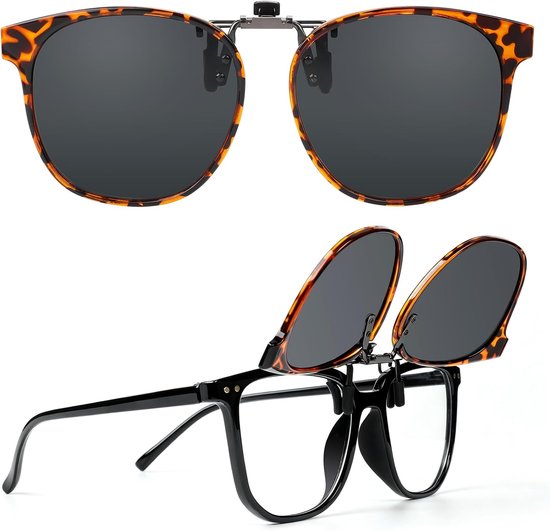 Clip-On Zonnebril Voor Herenbrillen, Montuur met Luipaardprint, Clip-On Zonnebril voor Dames, Zonnebril Voor Brildragers, Voor Autorijden, Vissen