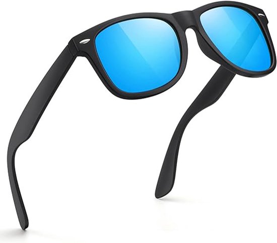 Crrynuo - Zonnebril - Gepolariseerd - Heren - Dames - Modieuze Zonnebril - Anti-Glare - Zwart Met Blauwe Lensen van Crrynuo