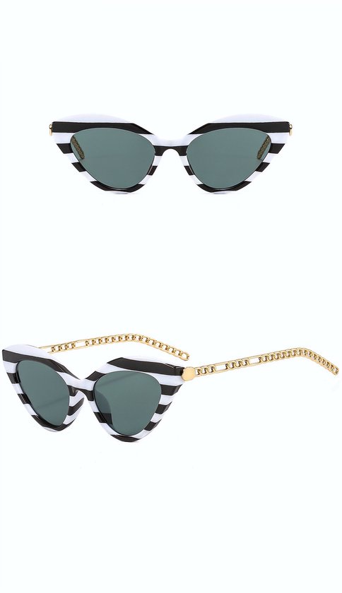 DAEBAK Cat Eye vrouwen zonnebril in kat oog vorm [Black + White / Zwart + Wit - Green / Groen] Katten Festival Cat's dames van DAEBAK
