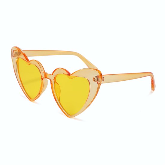 DAEBAK Gele vrouwen zonnebril in hart vorm [Yellow] met hartjes zonnebrillen Dames Festival Sunglasses van Merkloos