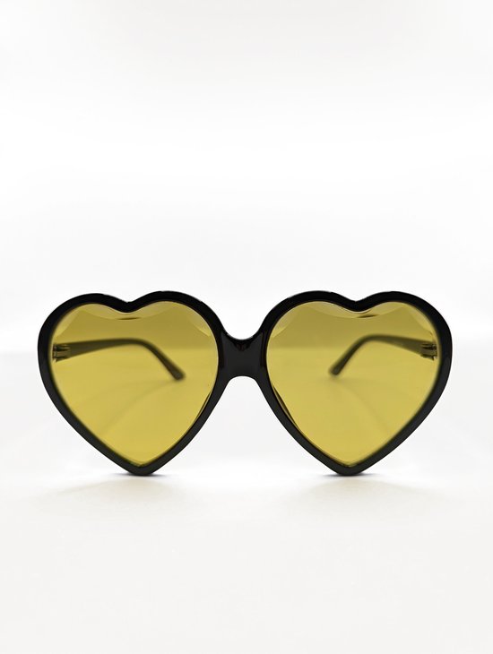 DAEBAK Grote Harten Zonnebril voor Vrouwen met Hartjes [Black/Yellow] Dames Festival Sunglasses van DAEBAK