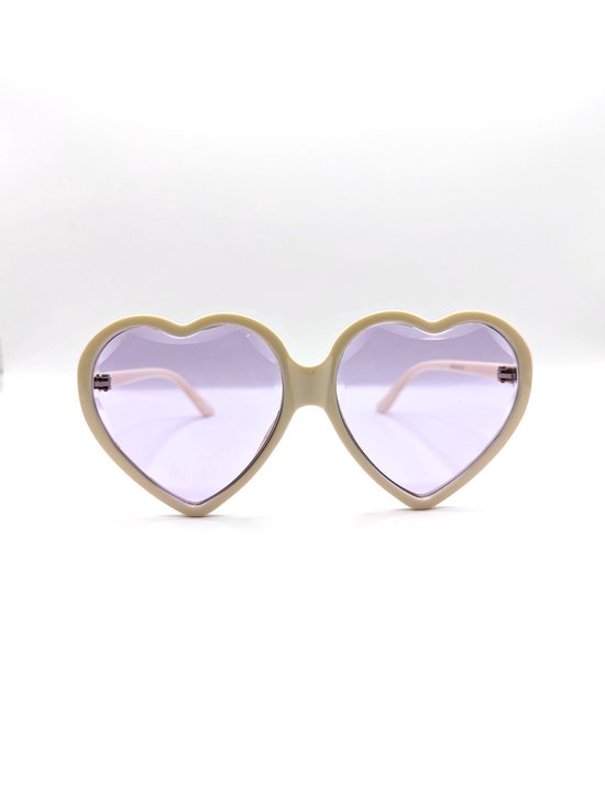 DAEBAK Grote Harten Zonnebril voor Vrouwen met Hartjes [Cream/Roze] Dames Festival Sunglasses van DAEBAK