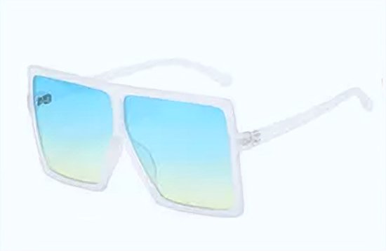DAEBAK Witte vierkante vintage vrouwen zonnebrillen - Grote zonnebril in vierkant vorm Blauwe glazen [White / Blue] [Wit / Blauw] Dames Festival Sunglasses van DAEBAK