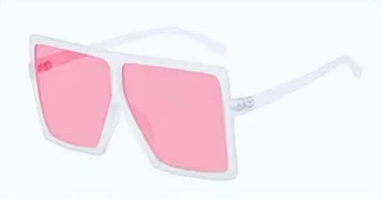 DAEBAK Witte vierkante vintage vrouwen zonnebrillen - Grote zonnebril in vierkant vorm Roze glazen [White / Pink] [Wit / Roze] Dames Festival Sunglasses van DAEBAK