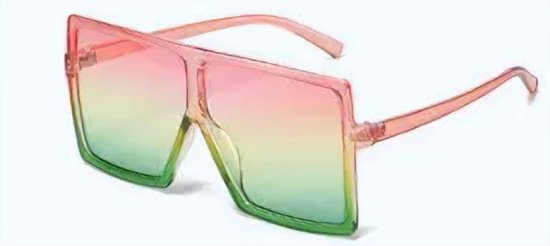 DAEBAK Zwarte Roze Groene vierkante vintage vrouwen zonnebrillen - Grote zonnebril in vierkant vorm groene glazen [Pink / Green] [Roze / Groen] Dames Festival Sunglasses van DAEBAK