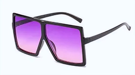 DAEBAK Zwarte vierkante vintage vrouwen zonnebrillen - Grote zonnebril in vierkant vorm Paarse glazen [Black / Purple] [Zwart / Paars] Dames Festival Sunglasses van DAEBAK