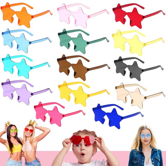 Dailygoods- Feestbril 14 Stuks - Randloze Zonnebril - Transparante Kleuren - Funky Bril - Veilig en Lichtgewicht - Geschikt voor Volwassenen/Kinderen