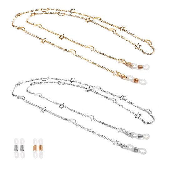 Dailygoods- Lenzenvloeistof Houder - 2 Stuks - Ketting - Brillenkoord - Metalen Lange Ketting - Rubberen Uiteinden - Unisex Design - Brilkoord