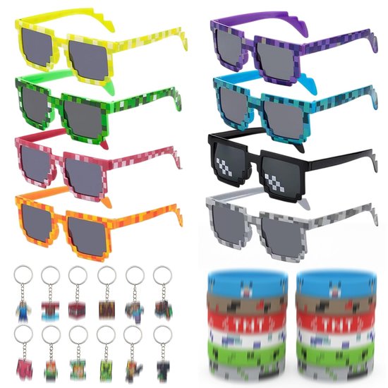 Dailygoods - Pixel Zonnebril - Kleurrijke Thug Life Bril met Sleutelhangers