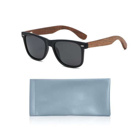 Dailygoods - Retro Houten Zonnebril met Blauw Hoesje